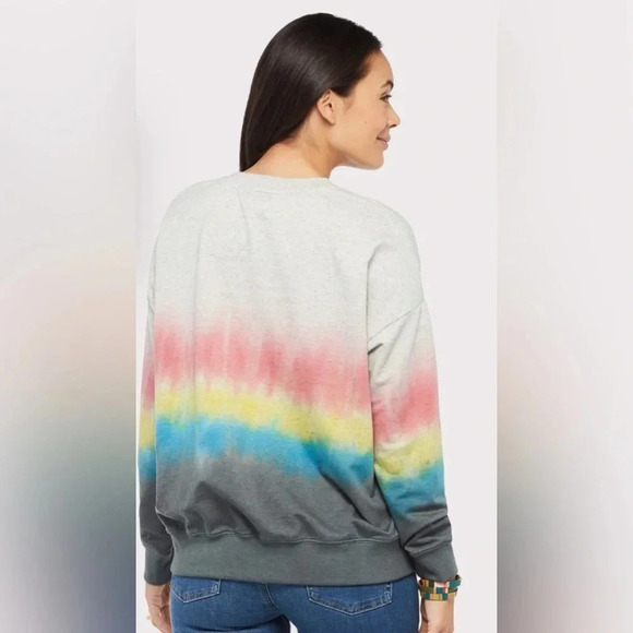 Sundry Pullover Sweatshirt Women's 3 Gray Multi Tie Dye Stripe Crew Neck Cotton - Picture 3 of 8